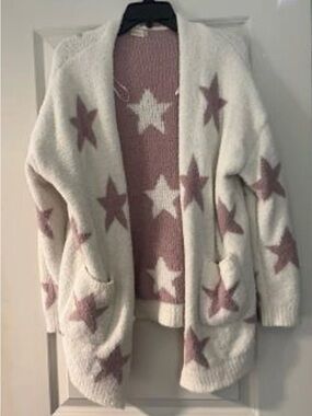 Altar'd State Cream and Dusty Rose Star Plush Cardigan